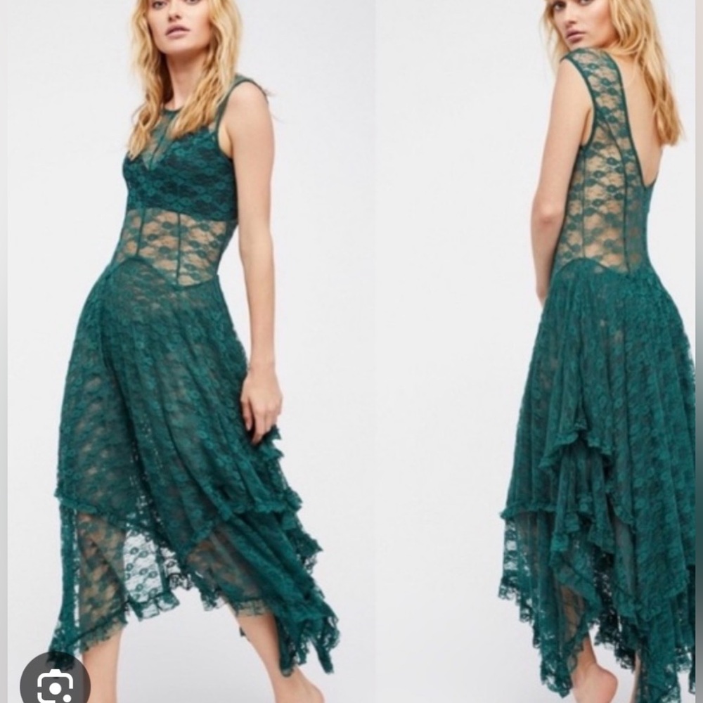 Free People French Court Asymmetrical Tiered Lace Sleeveless Gypsy Fairy Dress M